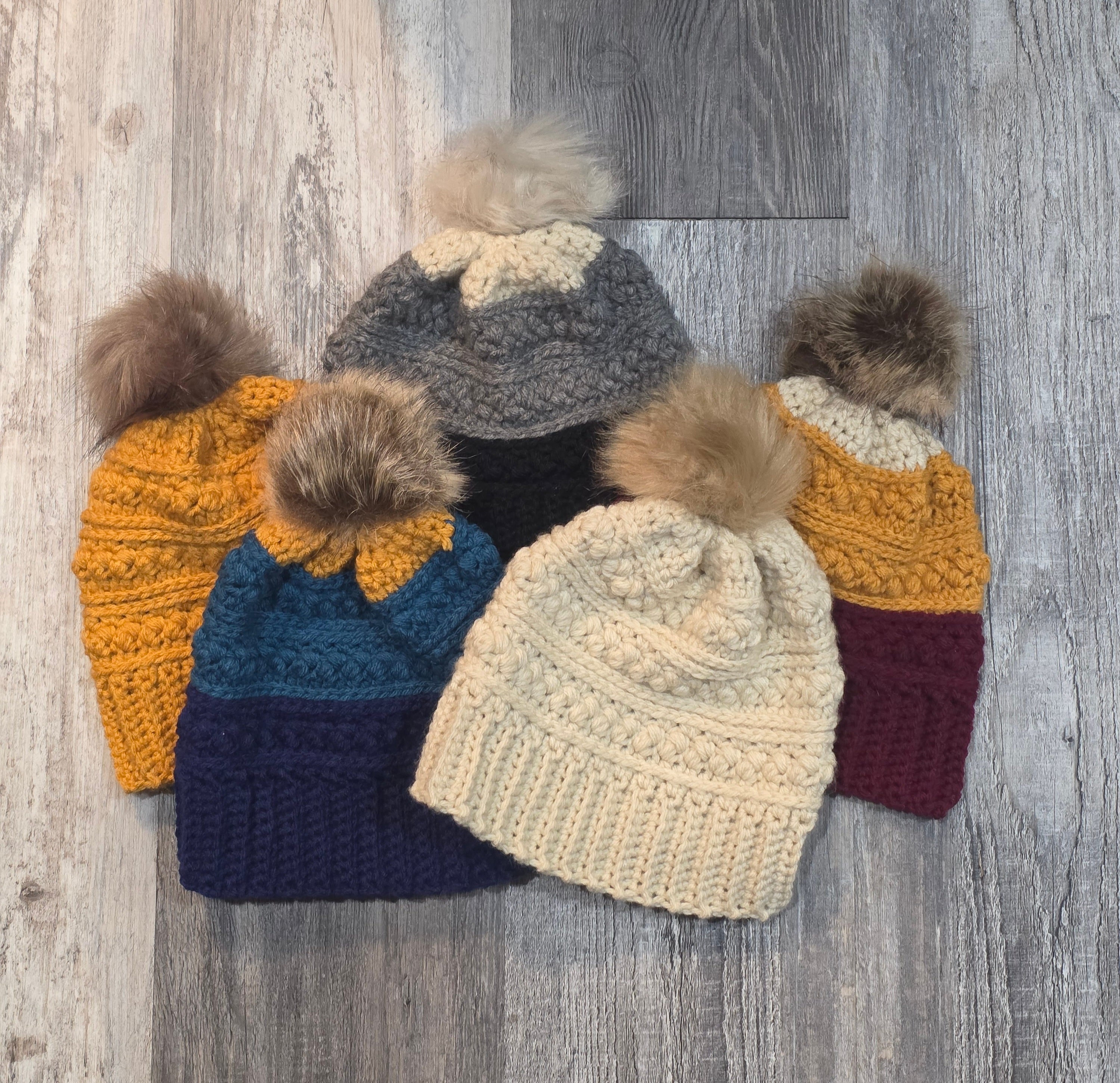 Warm Winter Color Block Crochet Hat with Pom - Stylish Braided Texture & Pattern