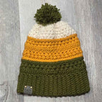 Warm Winter Crochet Color Block Hat - Braided Texture - Faux Fur Pom