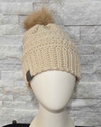 Warm Winter Crochet Color Block Hat - Braided Texture - Faux Fur Pom