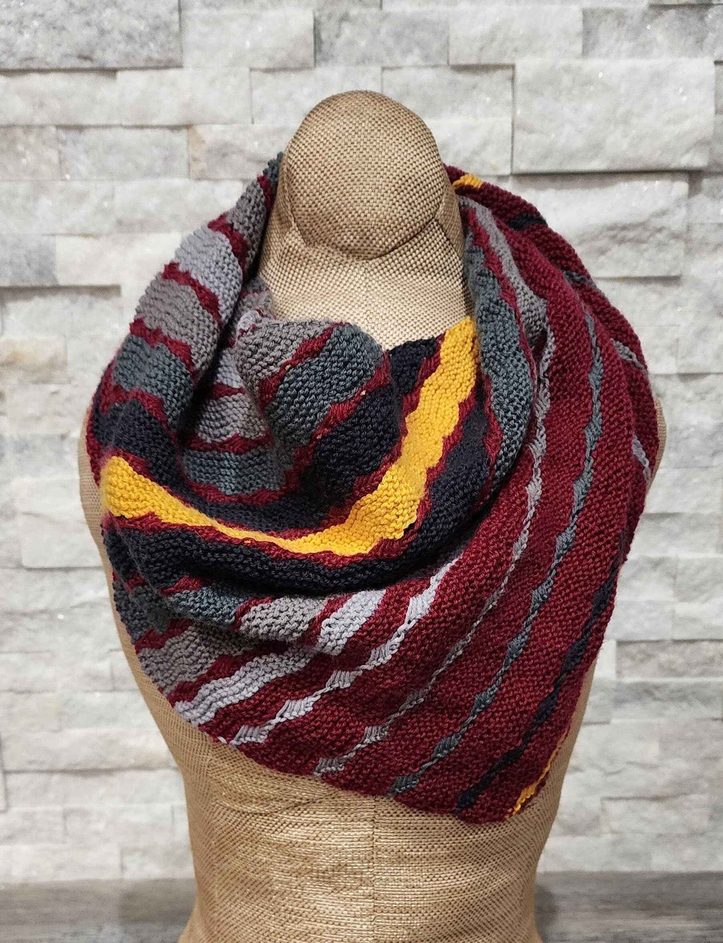 Joker and the Thief Burgundy, Gray, and Yellow Triangle Scarf