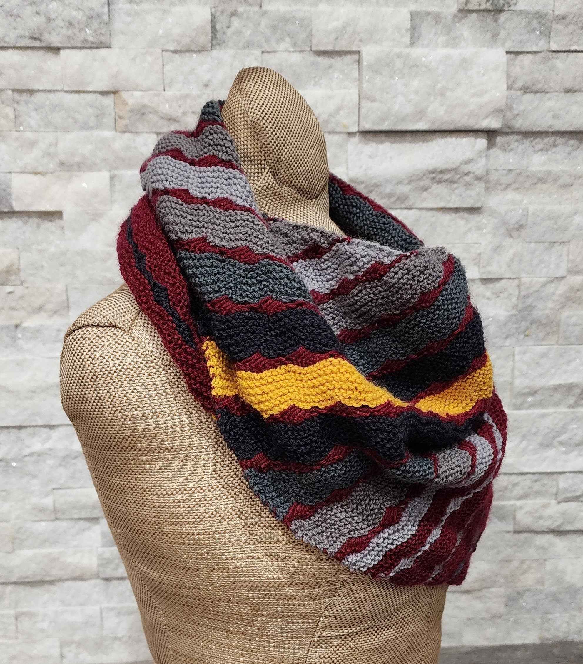 Joker and the Thief Burgundy, Gray, and Yellow Triangle Scarf