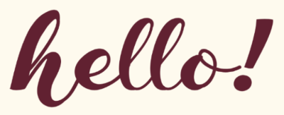 Text 'hello!' in a stylized font on a beige background