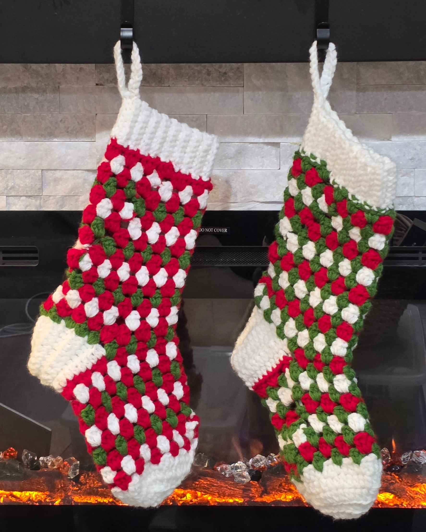 Crochet Granny Square Christmas Stockings - Holiday Fireplace & Mantle Decor