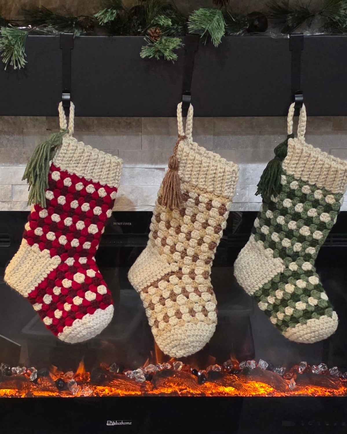 Crochet Granny Square Christmas Stockings - Holiday Fireplace & Mantle Decor
